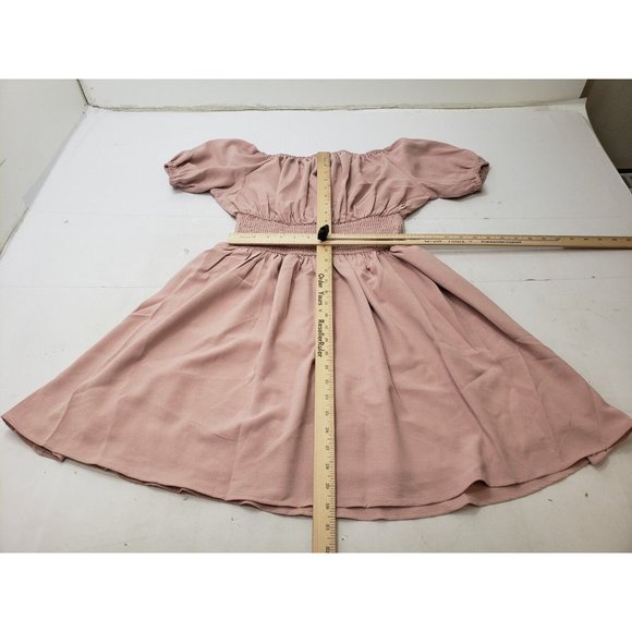 Exlura Womens Dress Puff Sleeve Off The Shoulder Ruched Back Stretch Pink Sz M - Picture 8 of 10